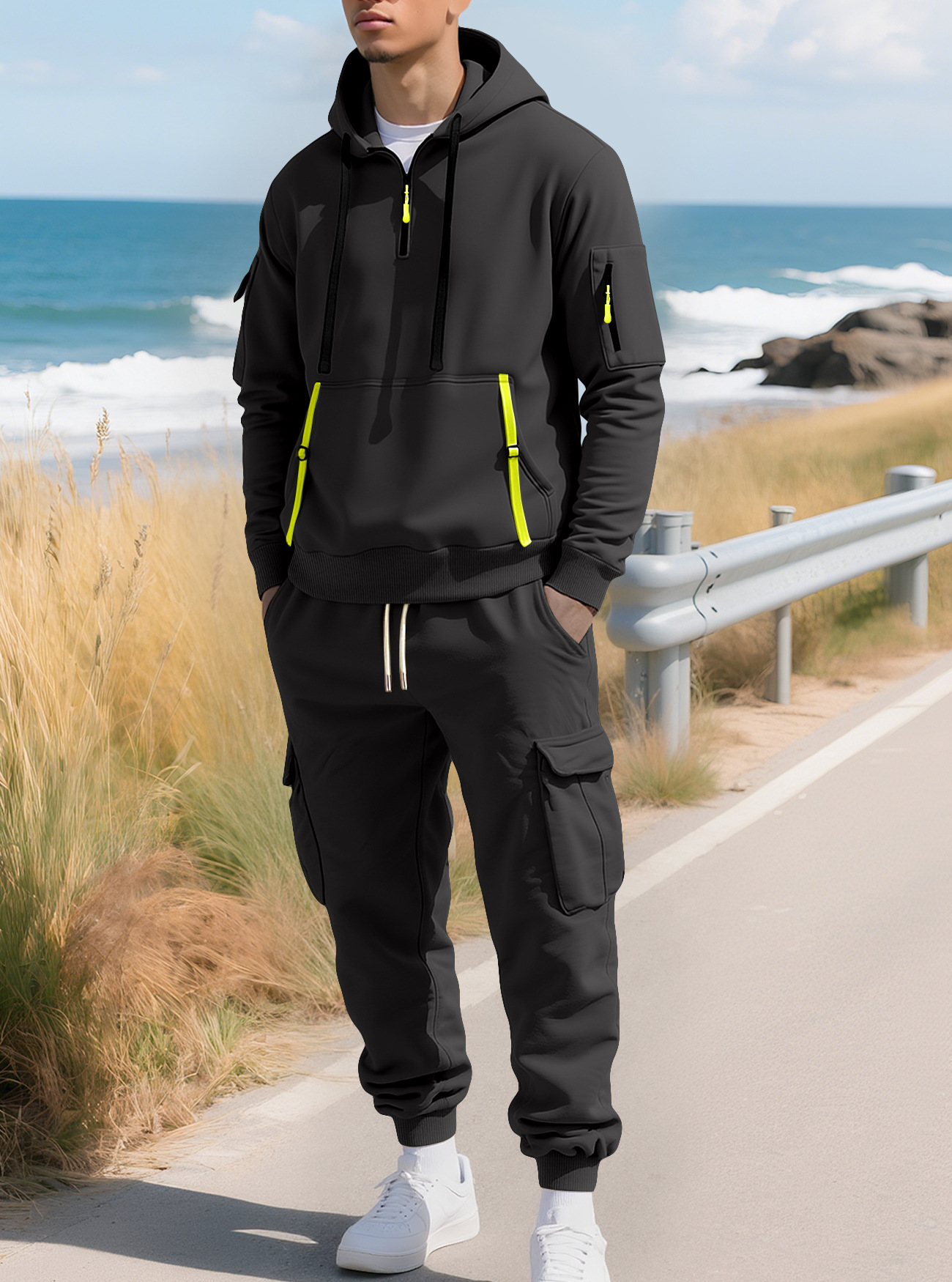 Fleece Lined Men's Hoodie & Cargo Pants Set NDF-00063