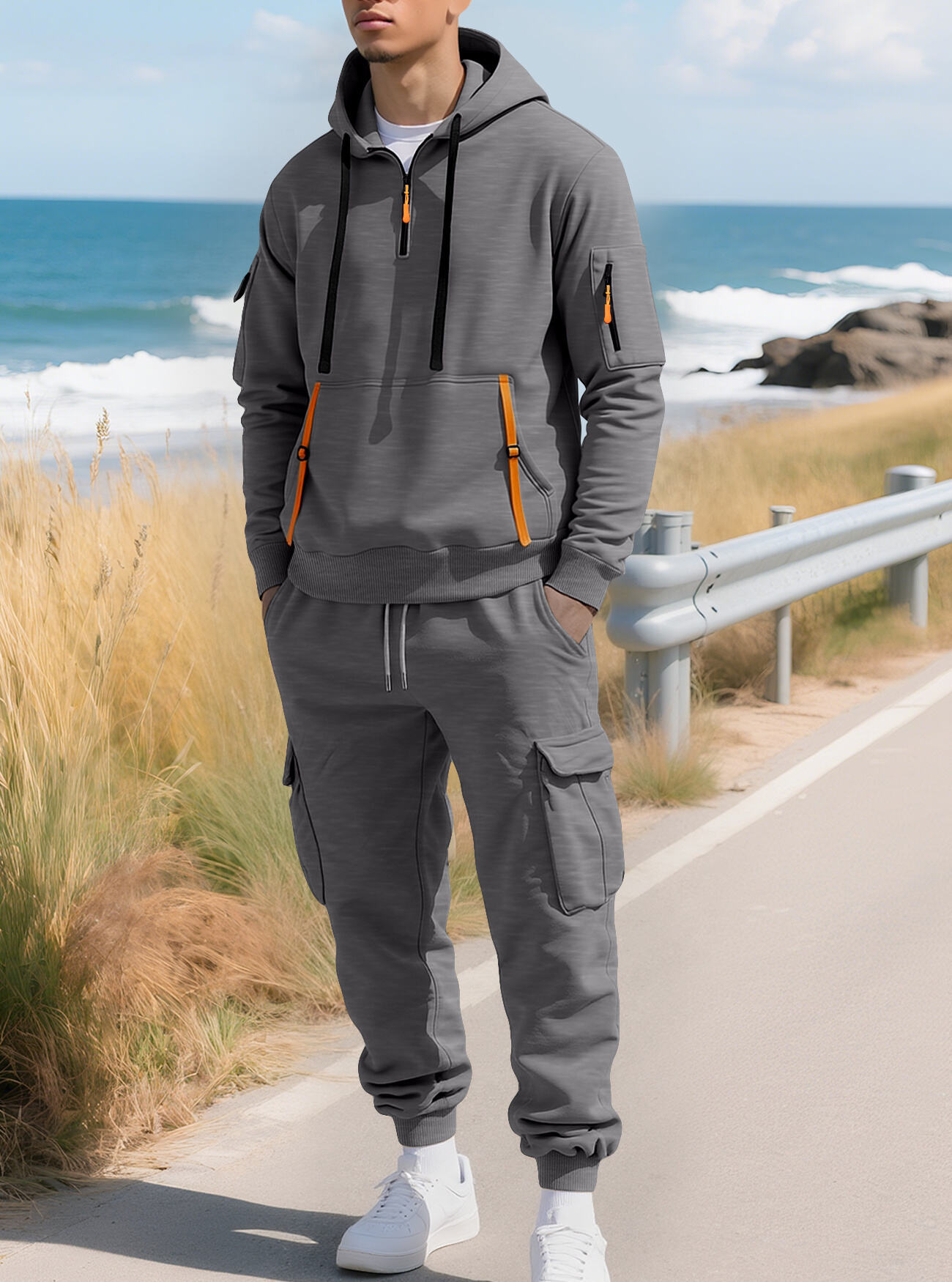 Fleece Lined Men's Hoodie & Cargo Pants Set NDF-00063