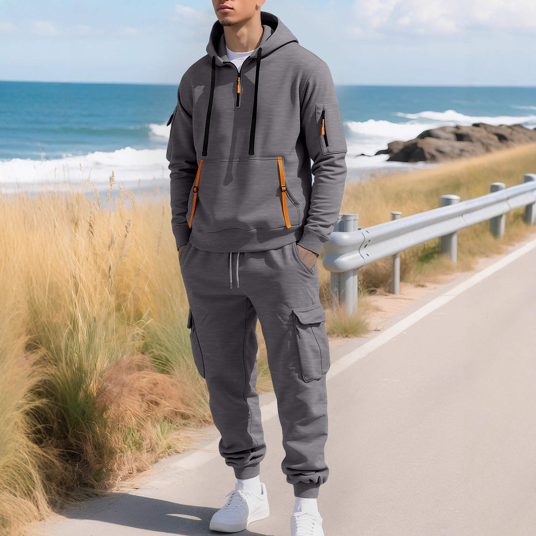 Fleece Lined Men's Hoodie & Cargo Pants Set NDF-00063