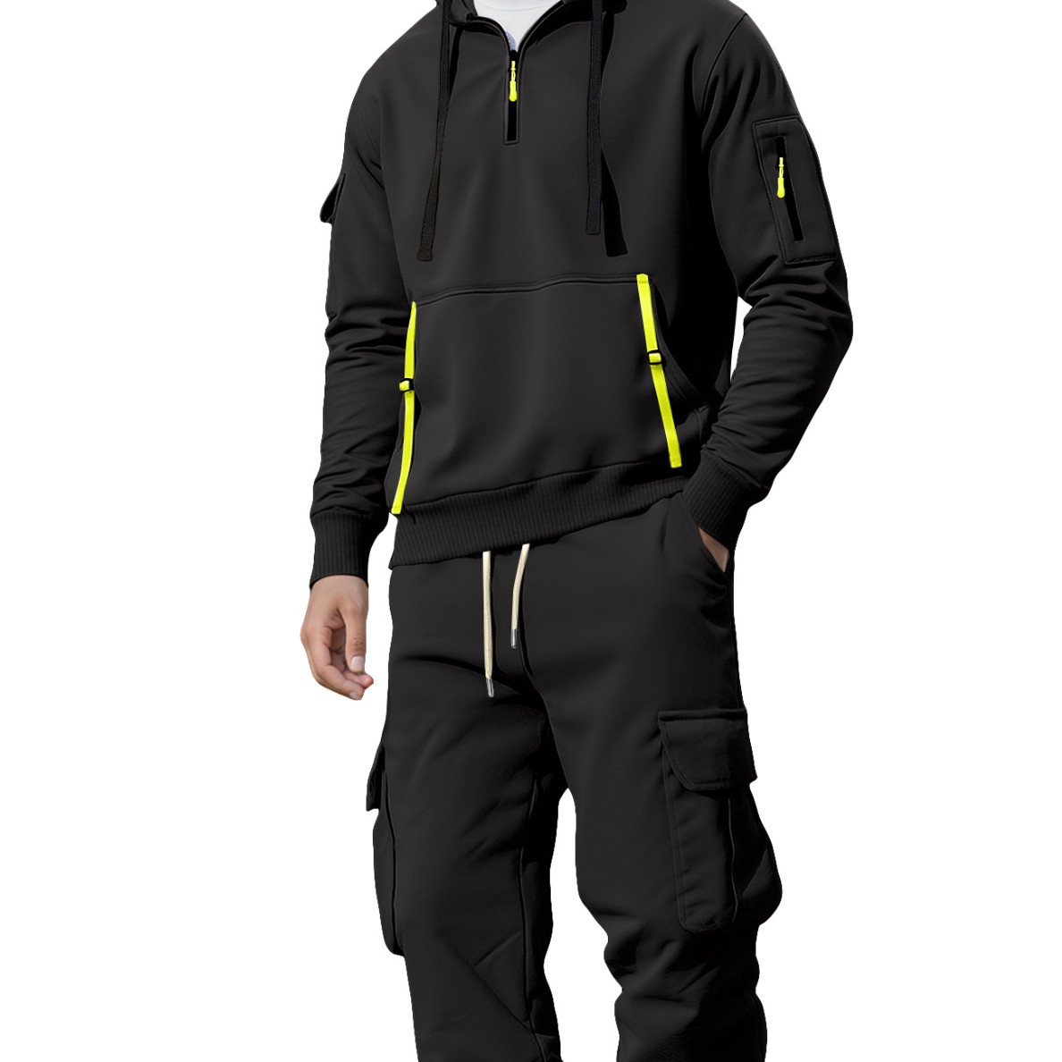 Fleece Lined Men's Hoodie & Cargo Pants Set NDF-00063