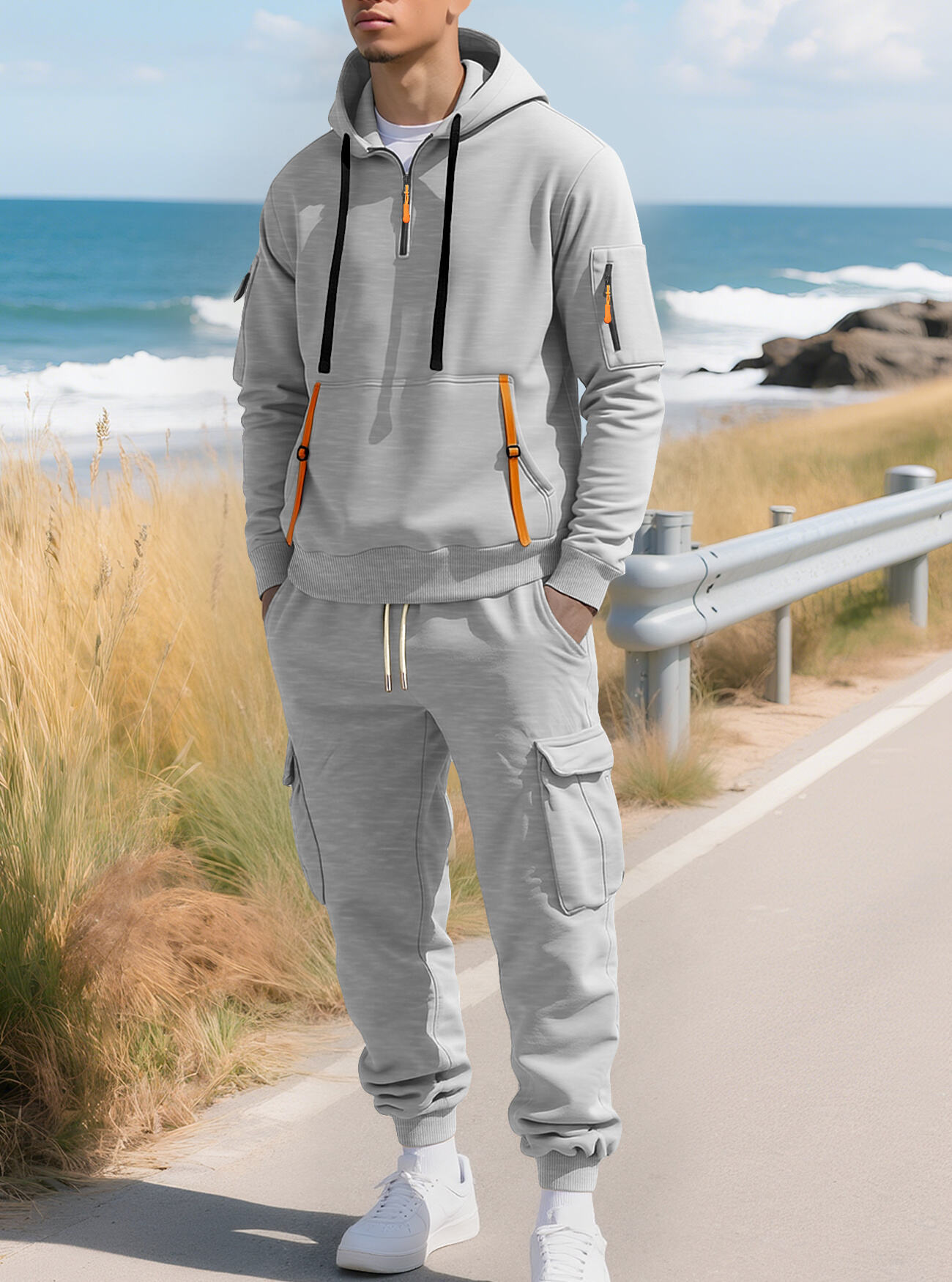 Fleece Lined Men's Hoodie & Cargo Pants Set NDF-00063
