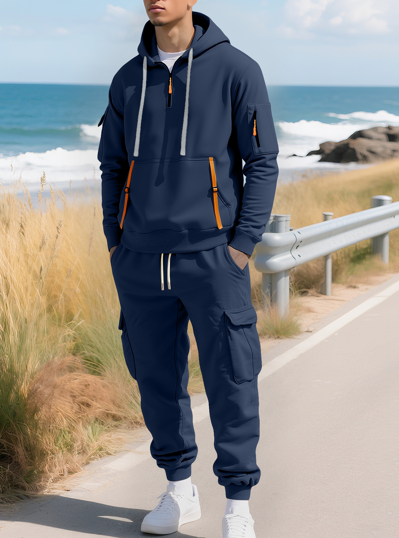 Fleece Lined Men's Hoodie & Cargo Pants Set NDF-00063