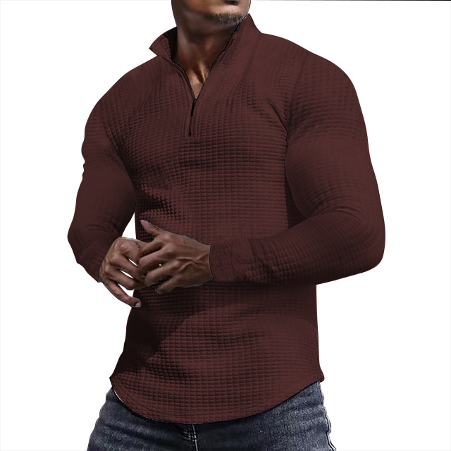 Men's Grid Jacquard Pullover Sweatshirt - Half Zip Long Sleeve NDF-00033