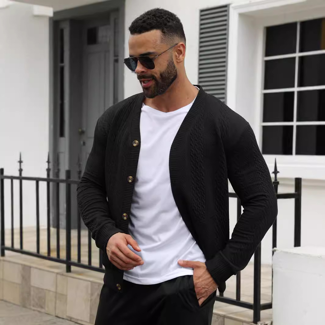 Knitted Jacquard Cardigan Slim Fit Button Down Sweater NDF-00020