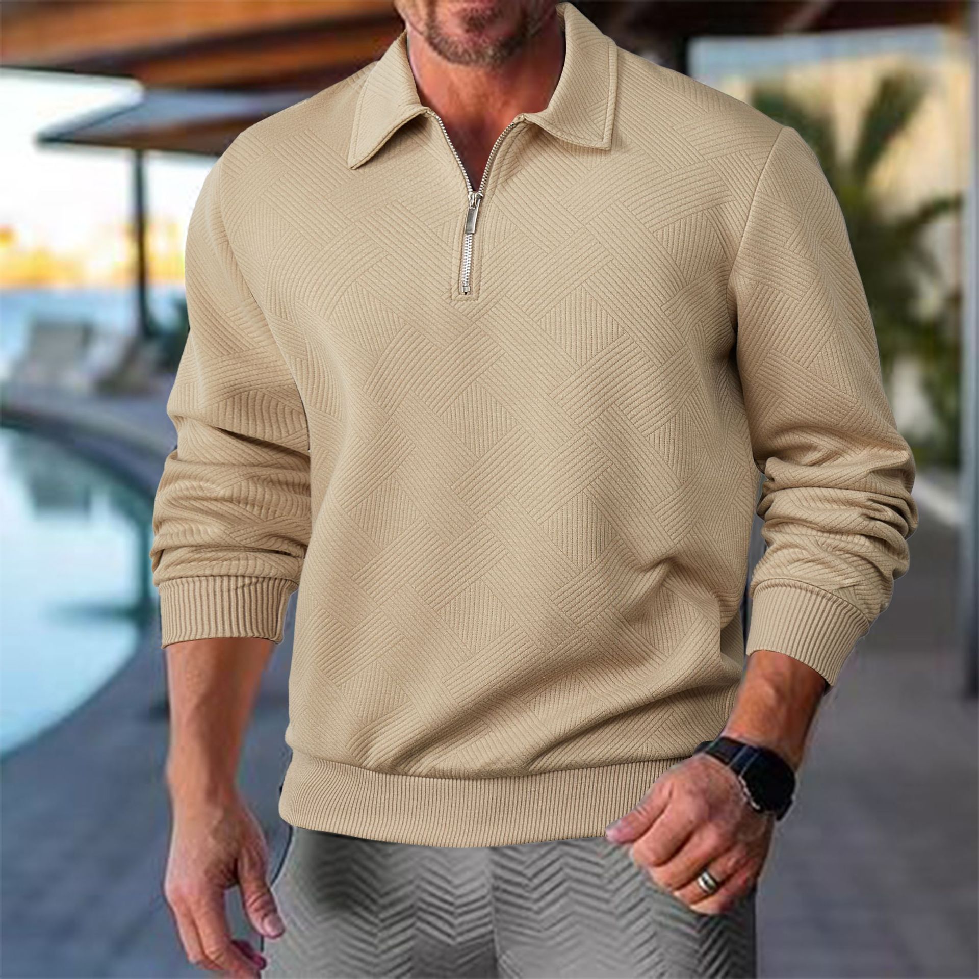 Men's Vintage Heavyweight Quarter Zip Pullover Sweatshirt Long Sleeve NDF-00035