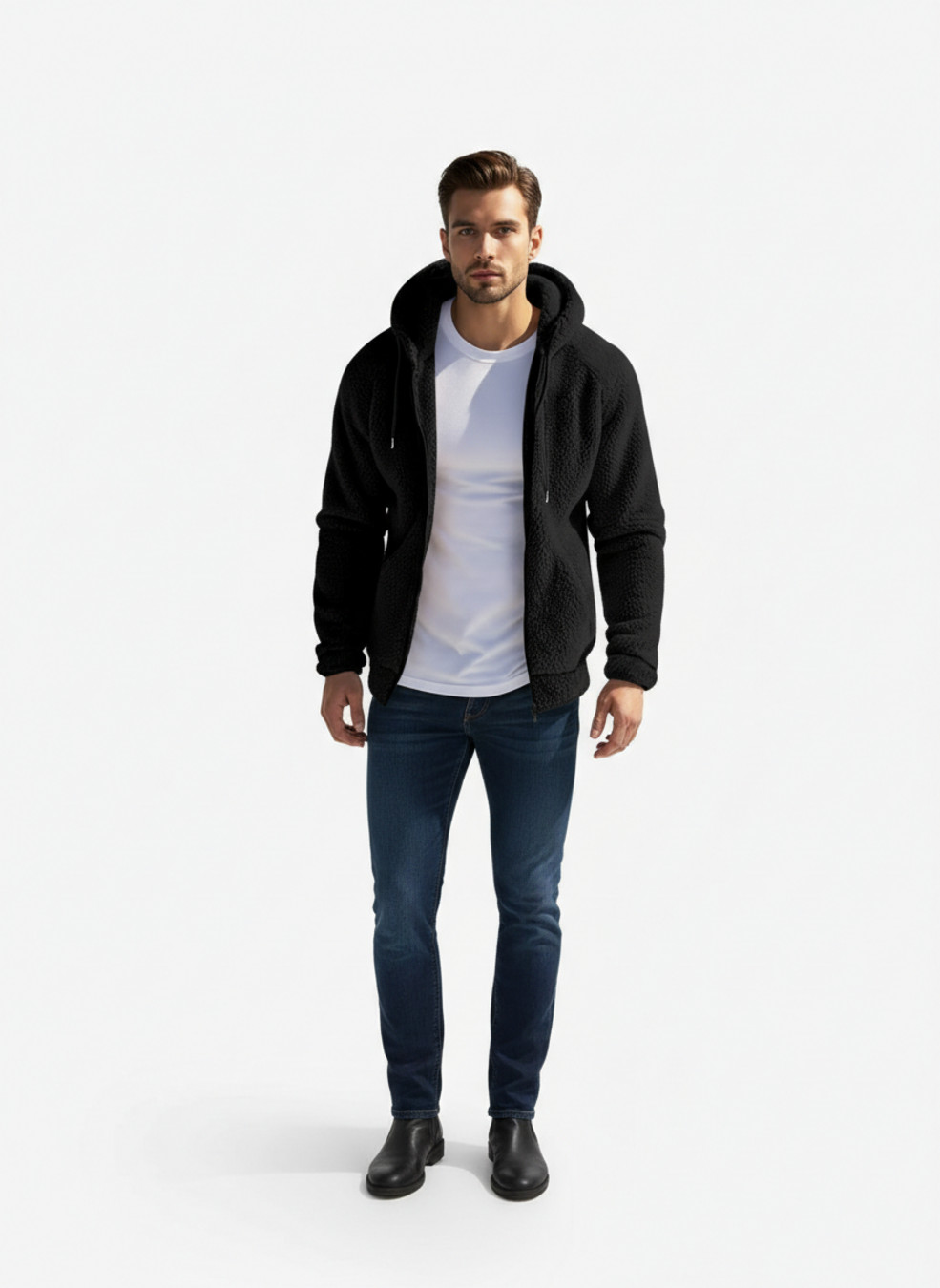 Fleece Reversible Jacket Men's Hooded Zip Up Casual Versatile NDF-00021