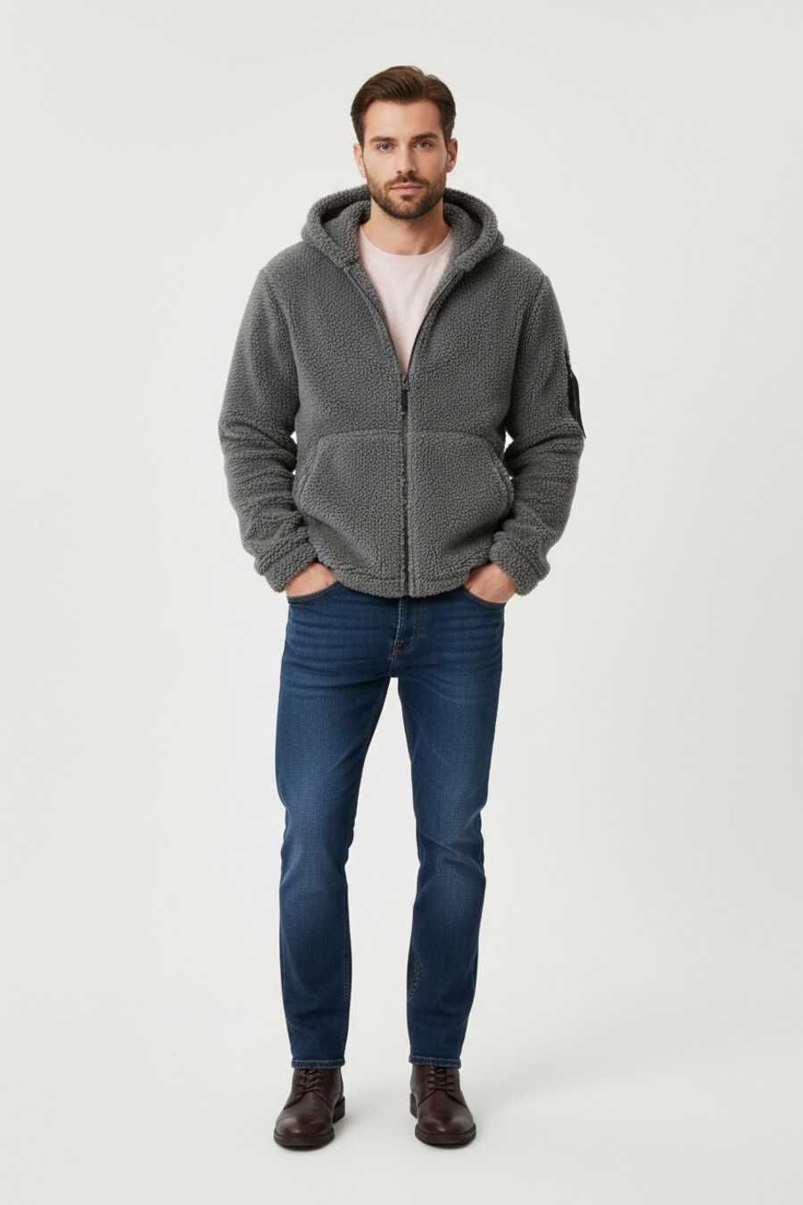 Fleece Reversible Jacket Men's Hooded Zip Up Casual Versatile NDF-00021