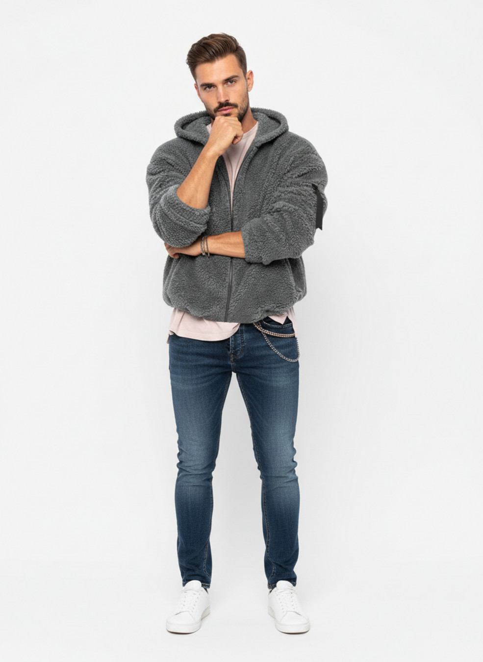 Fleece Reversible Jacket Men's Hooded Zip Up Casual Versatile NDF-00021