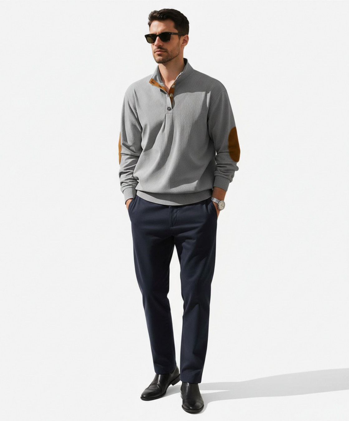 Corduroy Knit Pullover Sweatshirt for Men - Long Sleeve Outdoor Casual NDF-00039