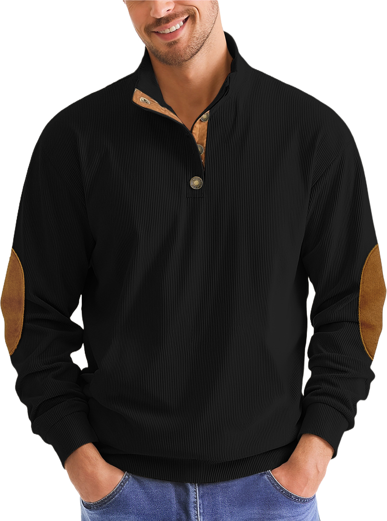 Corduroy Knit Pullover Sweatshirt for Men - Long Sleeve Outdoor Casual NDF-00039