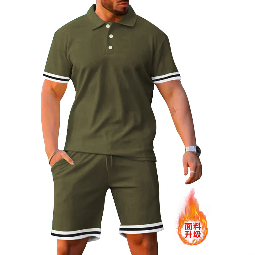 Cotton Men's Summer Casual Outfit Lapel Short Sleeve Shorts Set NDF-00069