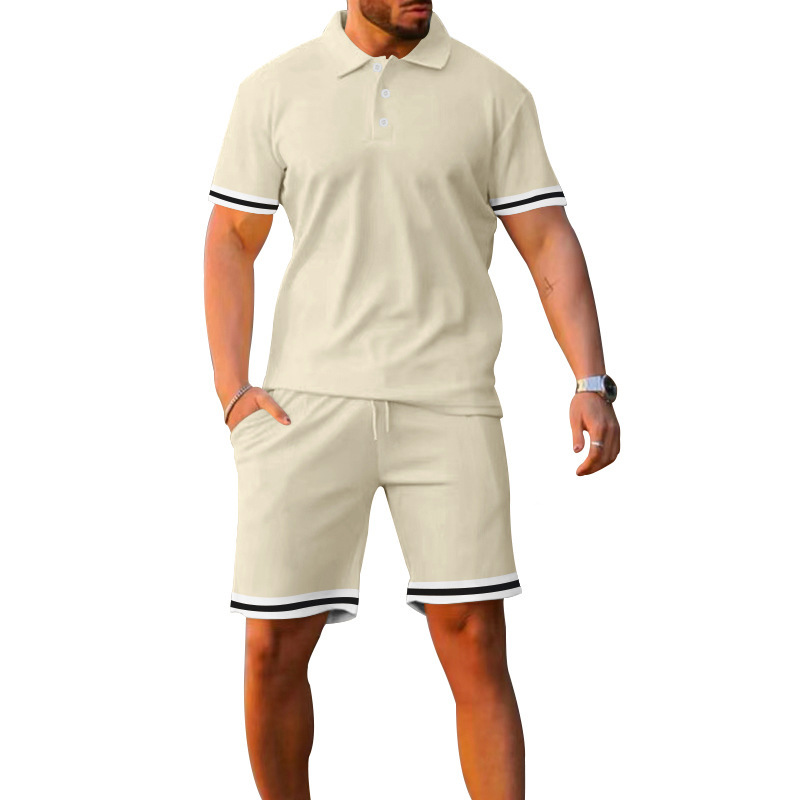 Cotton Men's Summer Casual Outfit Lapel Short Sleeve Shorts Set NDF-00069