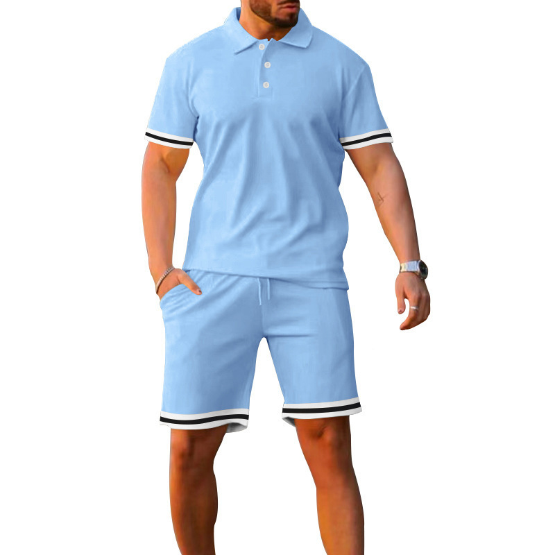 Cotton Men's Summer Casual Outfit Lapel Short Sleeve Shorts Set NDF-00069