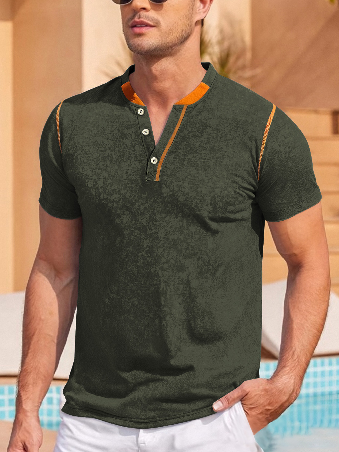 Men's Henley T-Shirt Outdoor Casual V Neck Short Sleeve NDF-00024