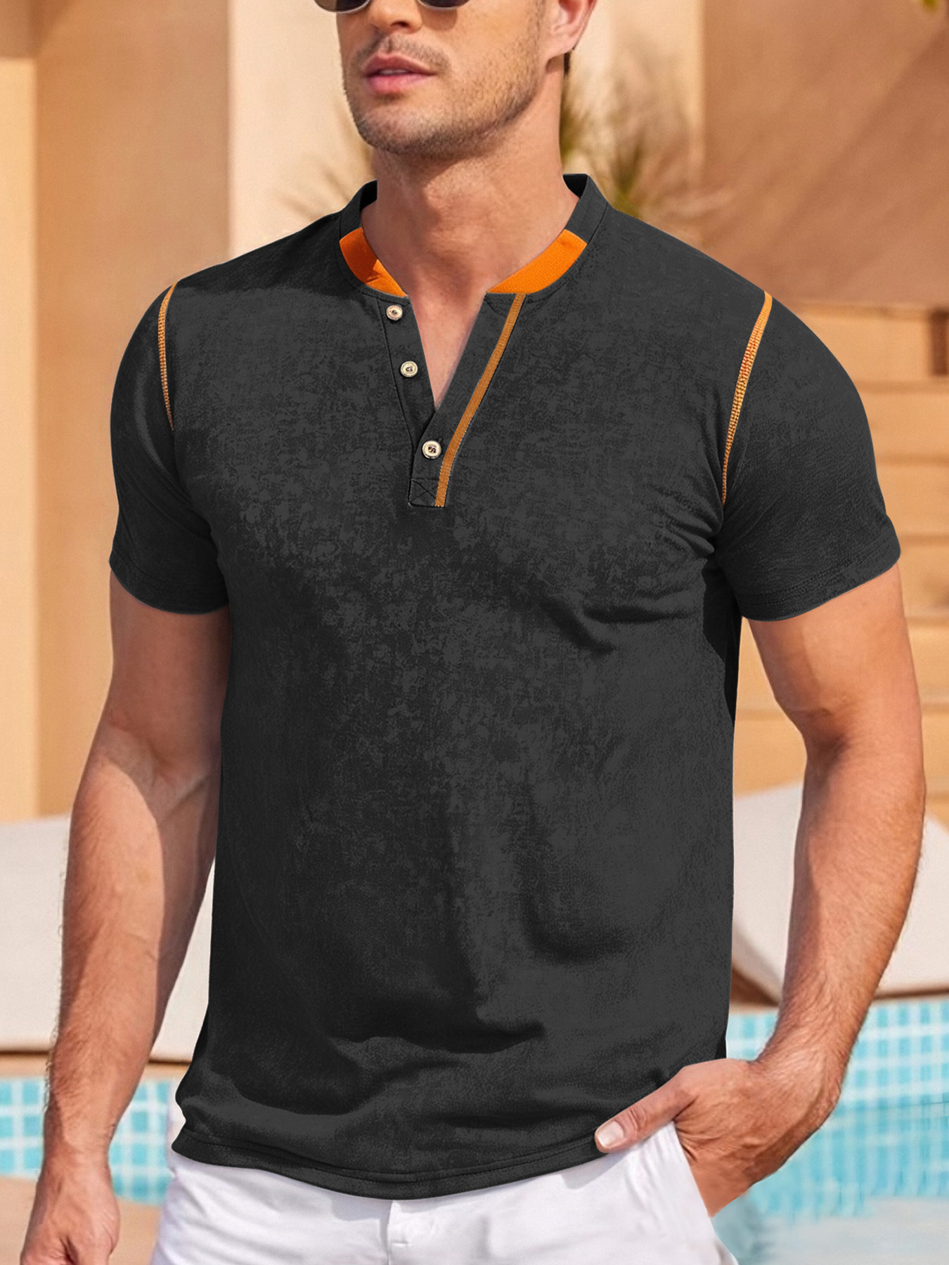 Men's Henley T-Shirt Outdoor Casual V Neck Short Sleeve NDF-00024