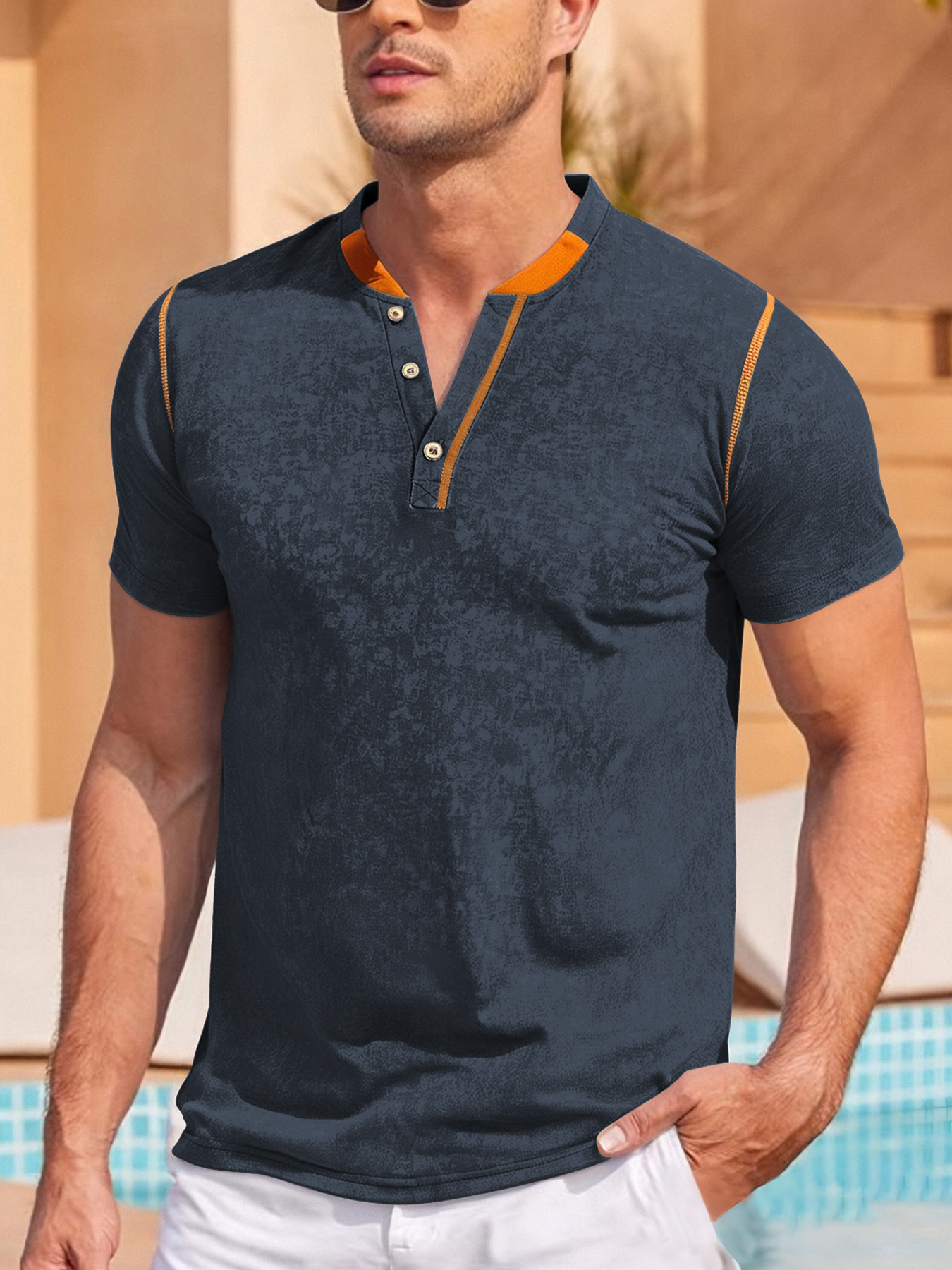 Men's Henley T-Shirt Outdoor Casual V Neck Short Sleeve NDF-00024