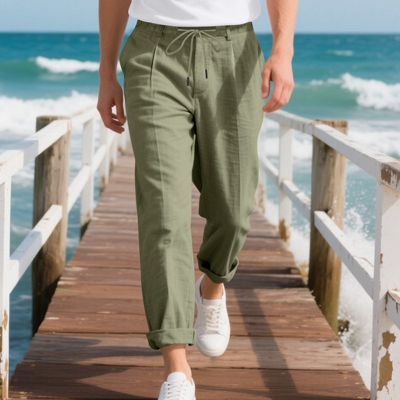 Linen Men's Relaxed Fit Straight Leg Pants Breathable NDF-00034