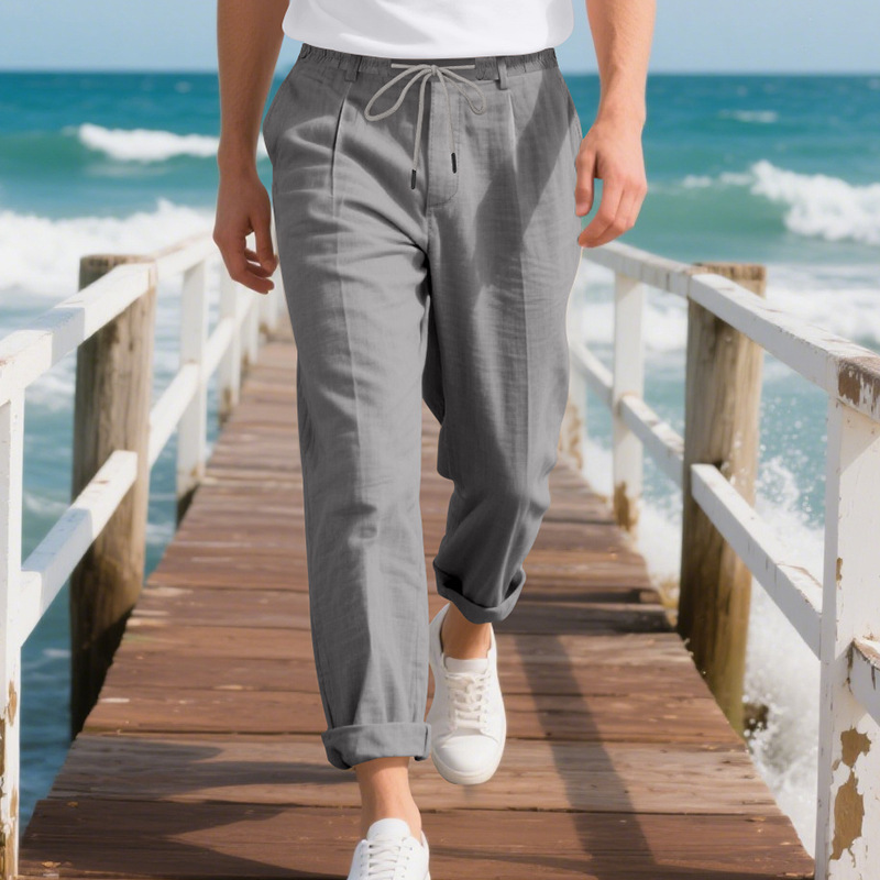 Linen Men's Relaxed Fit Straight Leg Pants Breathable NDF-00034