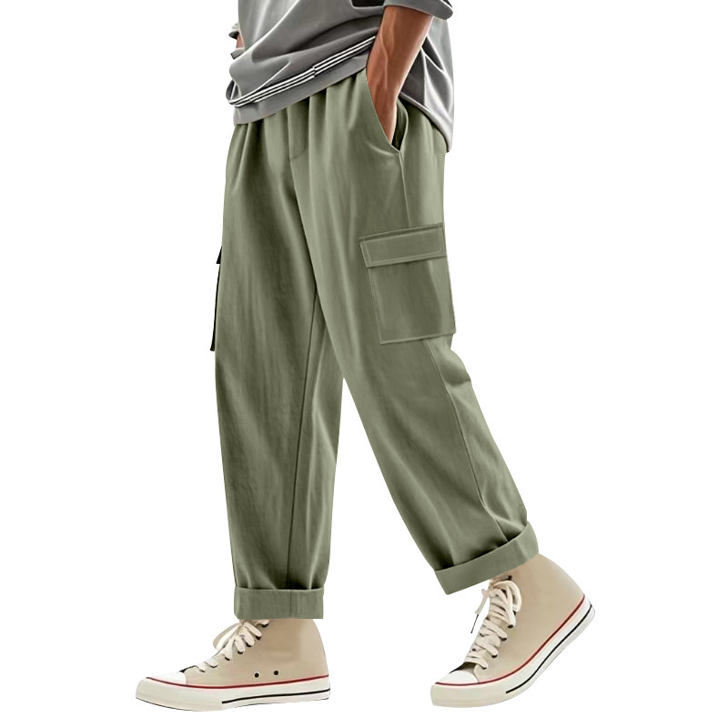 Linen Men's Cargo Pants Loose Fit Breathable Wide Leg NDF-00035