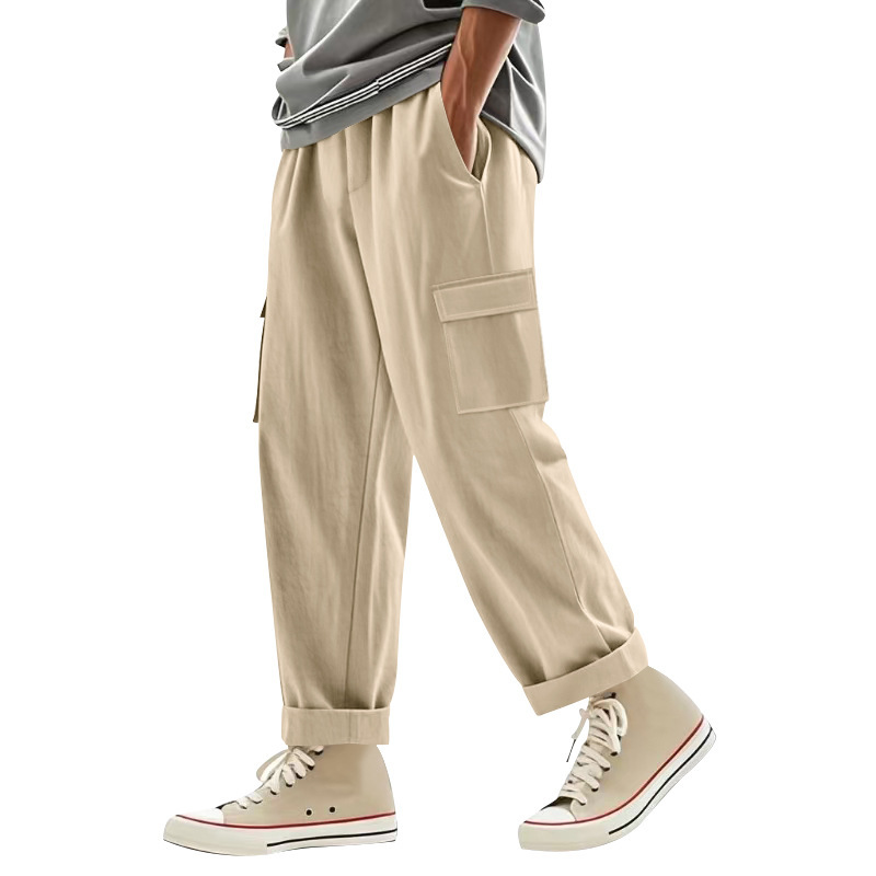 Linen Men's Cargo Pants Loose Fit Breathable Wide Leg NDF-00035