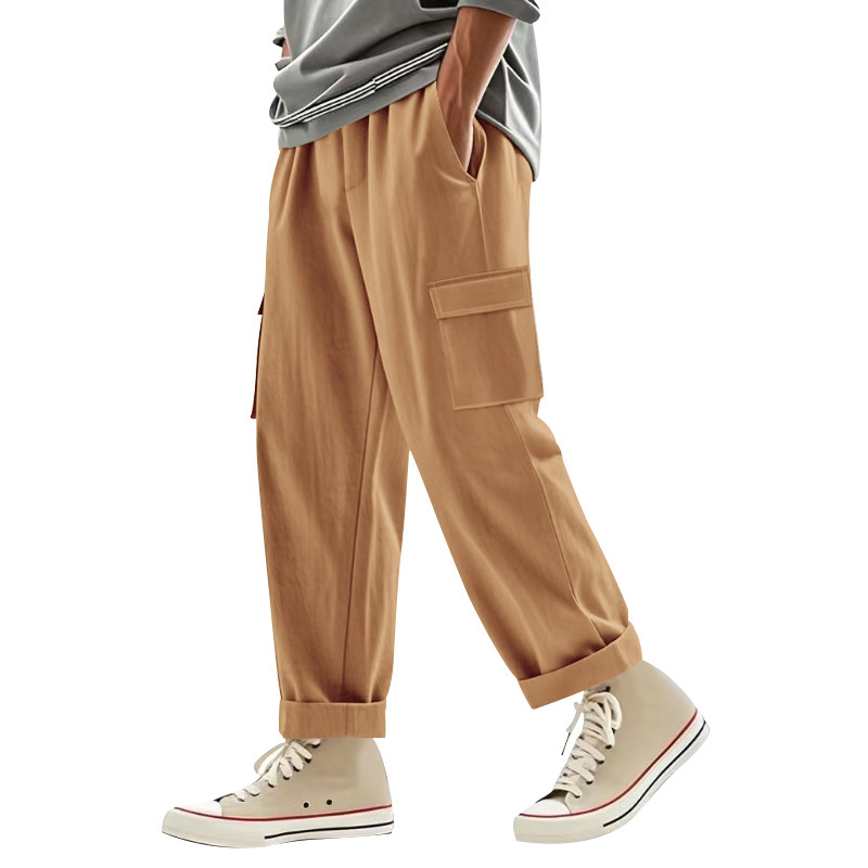 Linen Men's Cargo Pants Loose Fit Breathable Wide Leg NDF-00035