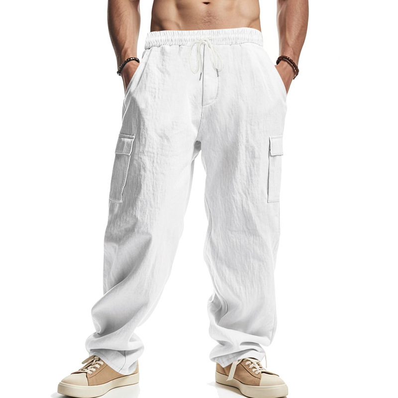 Linen Men's Cargo Pants Loose Fit Breathable Wide Leg NDF-00035