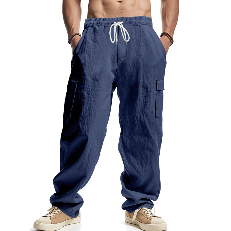 Linen Men's Cargo Pants Loose Fit Breathable Wide Leg NDF-00035