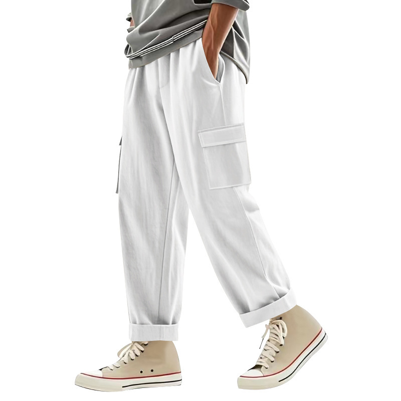 Linen Men's Cargo Pants Loose Fit Breathable Wide Leg NDF-00035