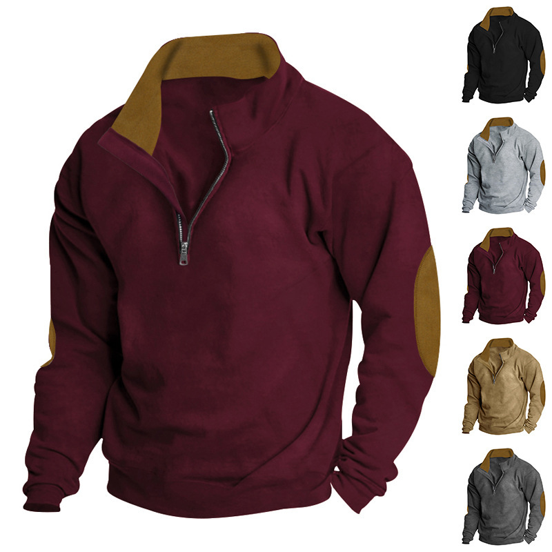 Men's Embroidered Color Block Stand Collar Long Sleeve Sweatshirt NDF-00042