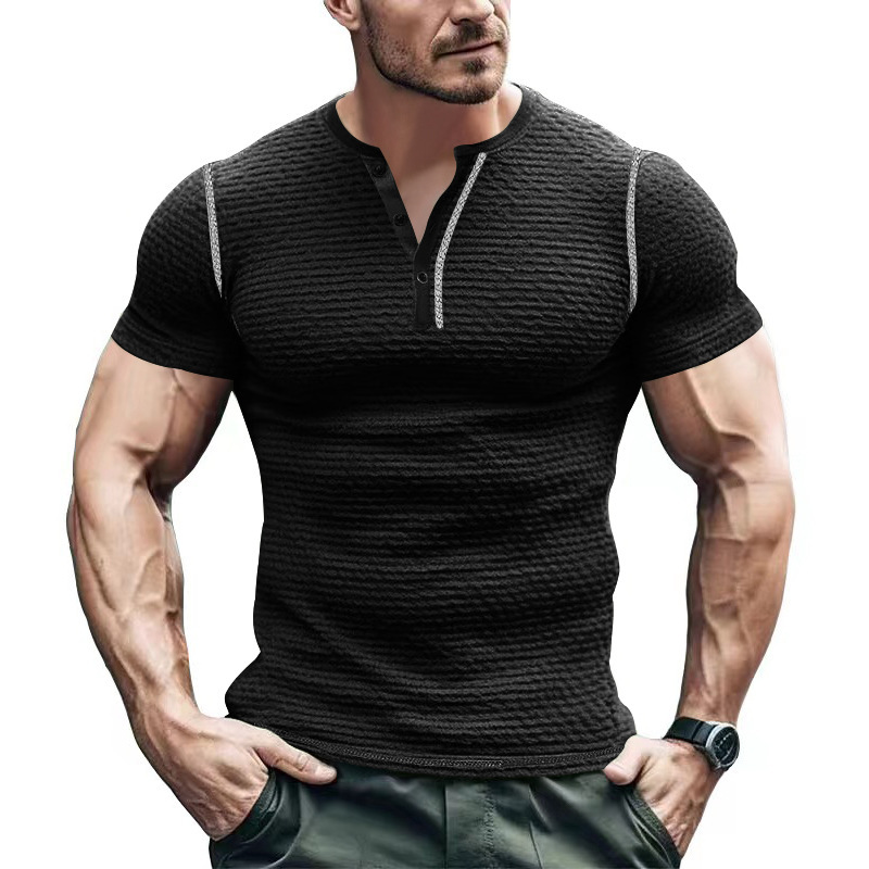 Summer Men's Athletic Slim Fit Breathable T-Shirt Muscle Henley Top NDF-00025
