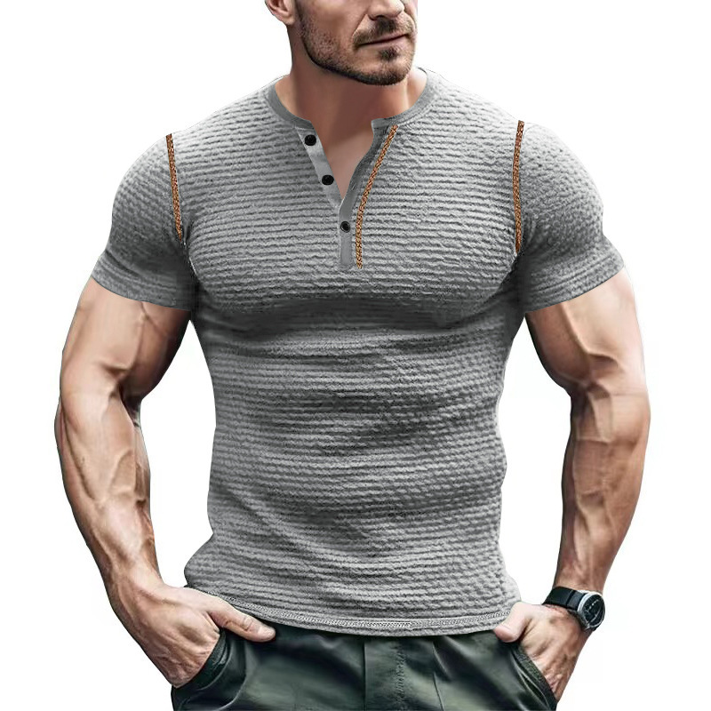 Summer Men's Athletic Slim Fit Breathable T-Shirt Muscle Henley Top NDF-00025