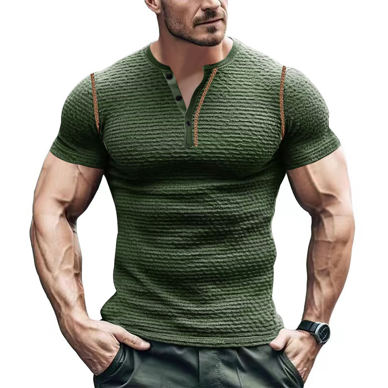 Summer Men's Athletic Slim Fit Breathable T-Shirt Muscle Henley Top NDF-00025