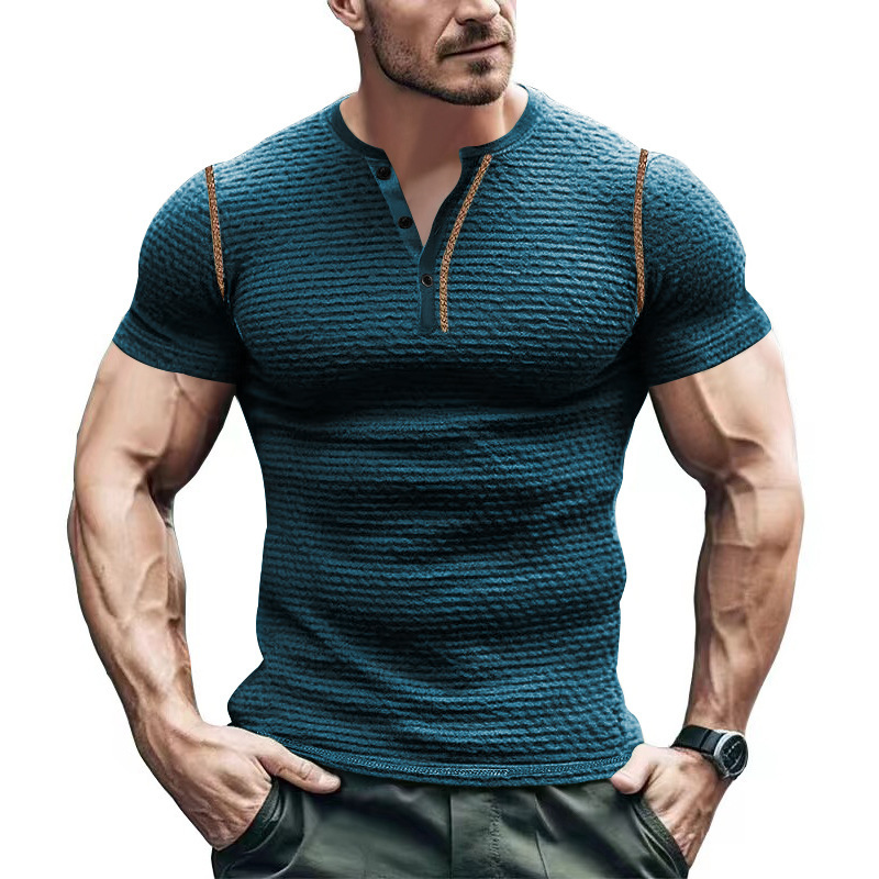 Summer Men's Athletic Slim Fit Breathable T-Shirt Muscle Henley Top NDF-00025