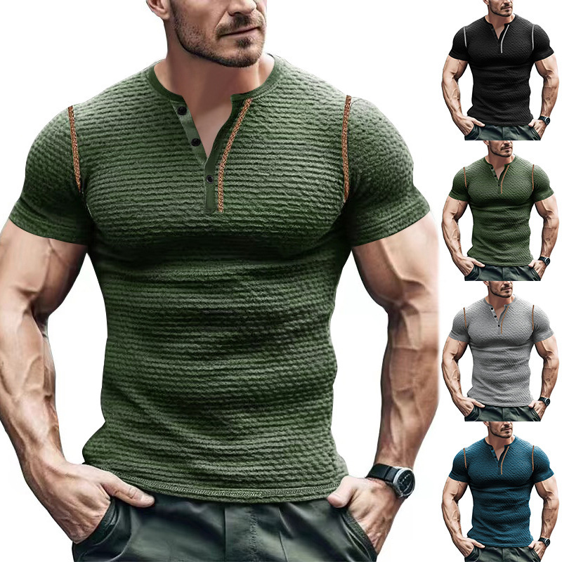 Summer Men's Athletic Slim Fit Breathable T-Shirt Muscle Henley Top NDF-00025