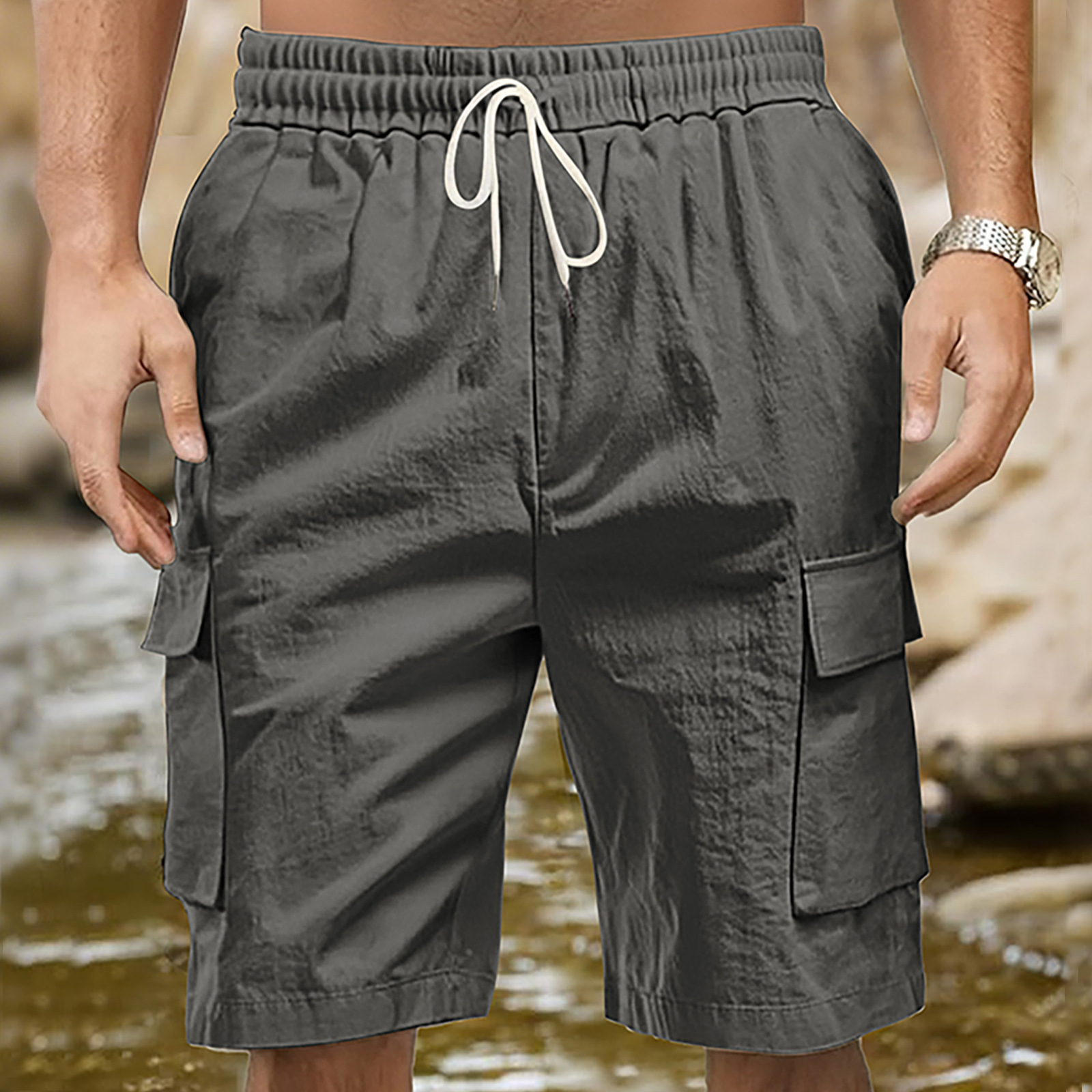 Linen Cargo Shorts Men's Outdoor Relaxed Fit Multi-Pocket NDF-00013