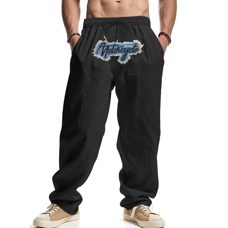 Linen Wide Leg Hip Hop Joggers Embroidery Casual Pants NDF-00036