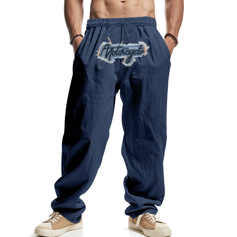 Linen Wide Leg Hip Hop Joggers Embroidery Casual Pants NDF-00036