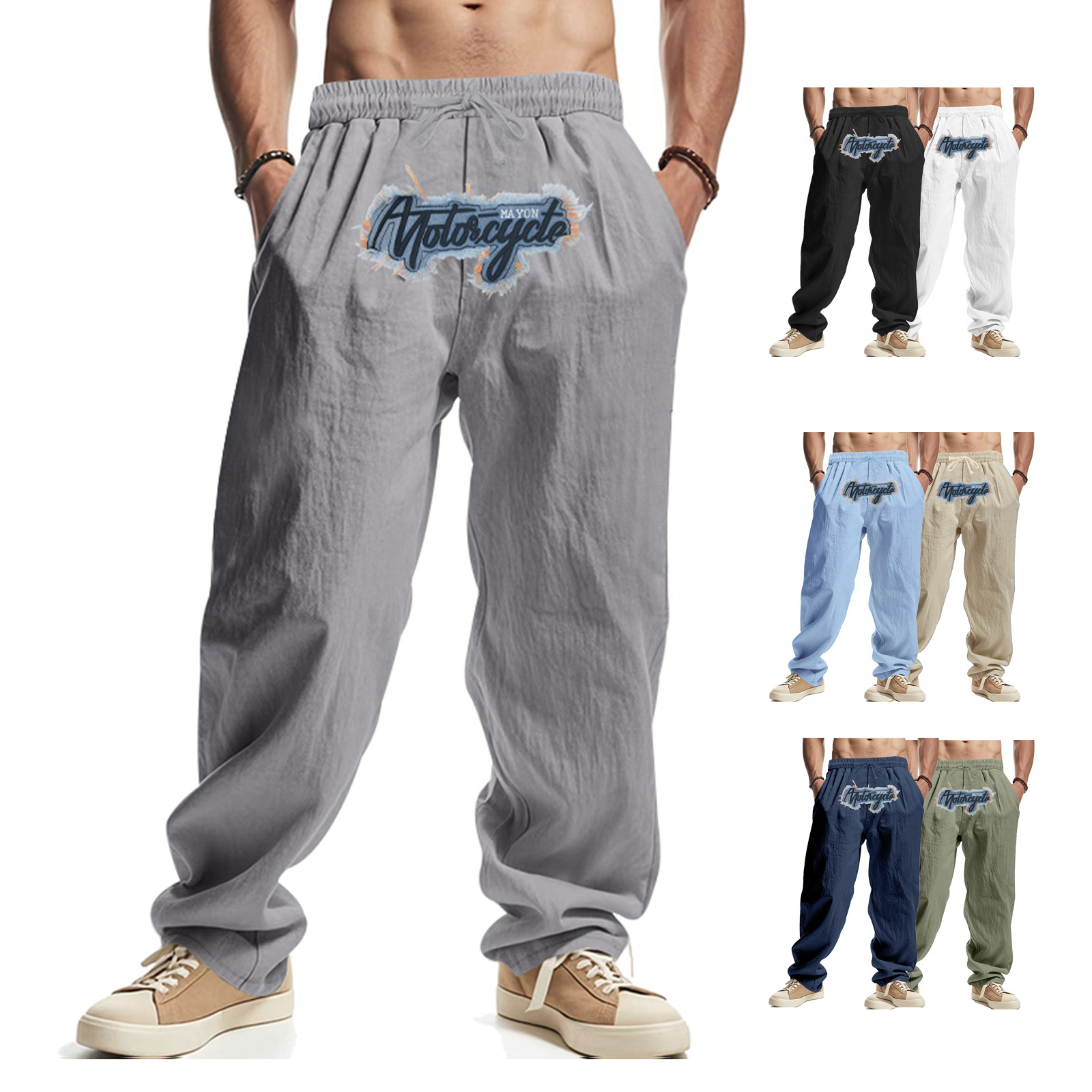 Linen Wide Leg Hip Hop Joggers Embroidery Casual Pants NDF-00036