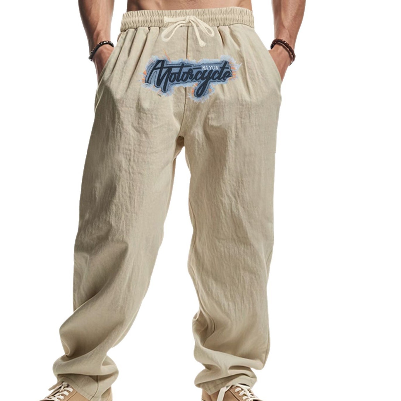 Linen Wide Leg Hip Hop Joggers Embroidery Casual Pants NDF-00036