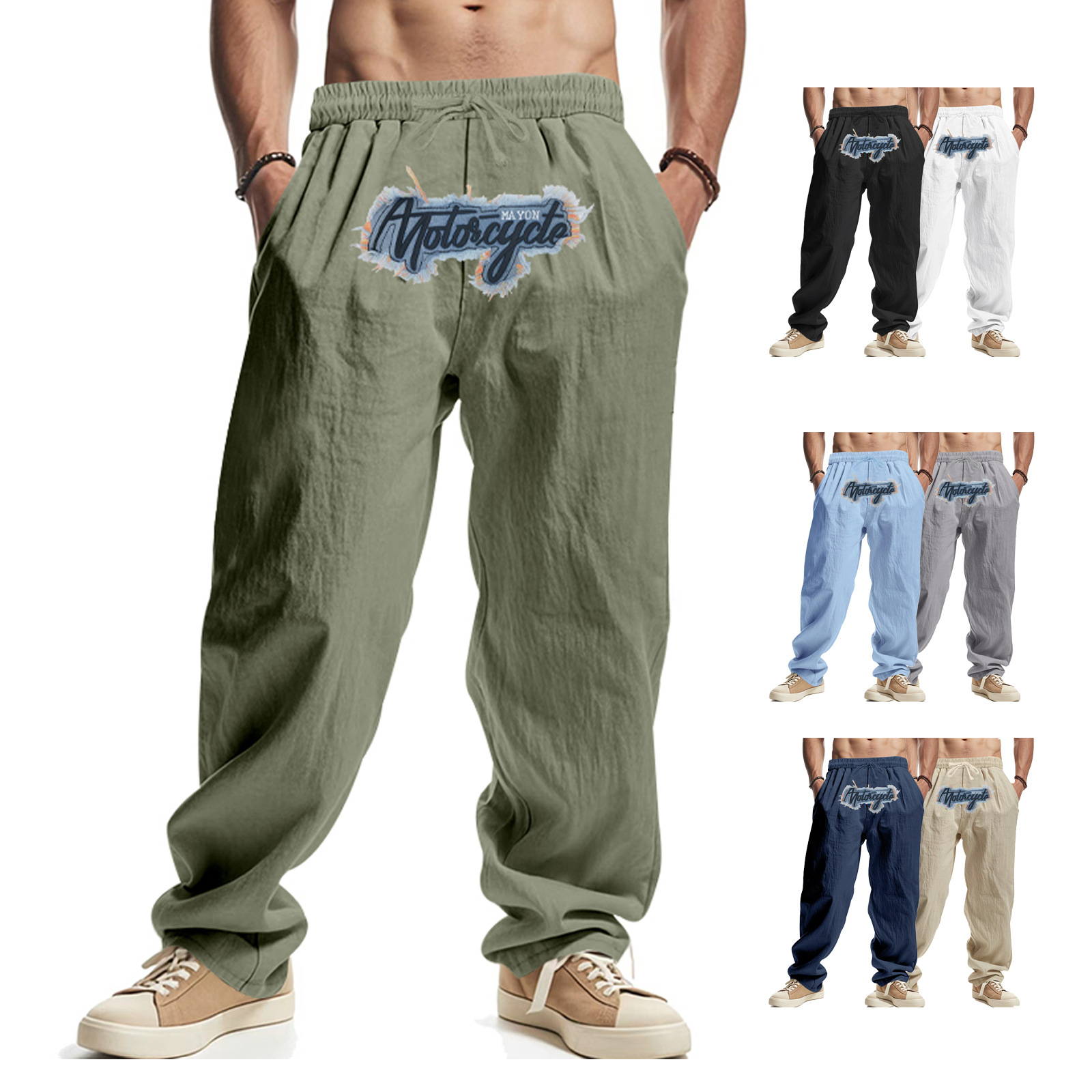 Linen Wide Leg Hip Hop Joggers Embroidery Casual Pants NDF-00036