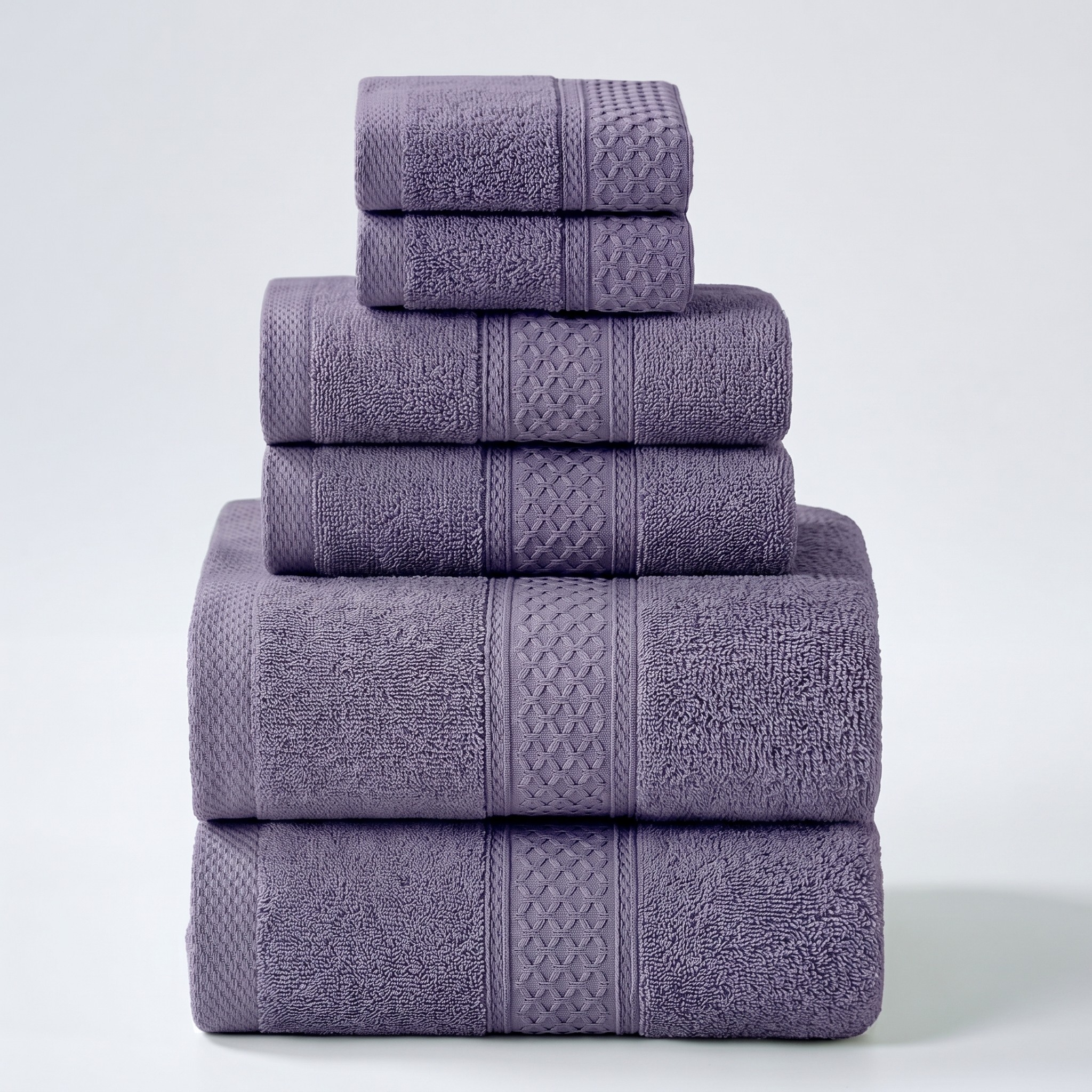 6-Piece Premium Cotton Plush Terry Towel Set with Dobby Border