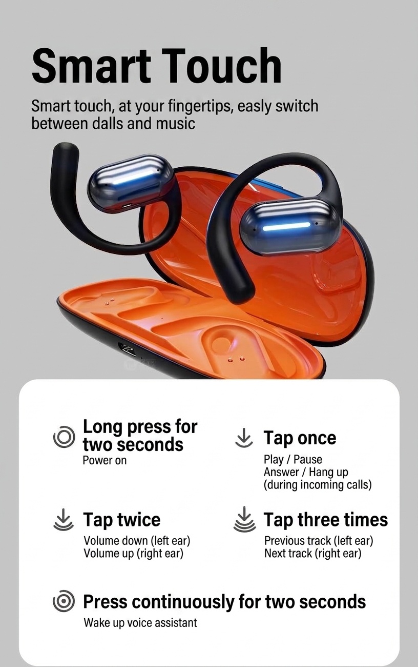 Wireless Open-Ear Bluetooth Earbuds with Charging Case