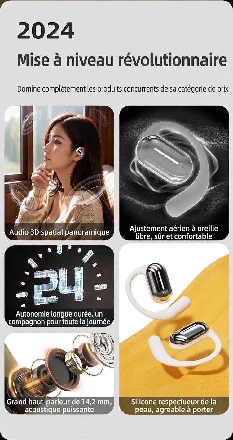 Wireless Open-Ear Bluetooth Earbuds with Charging Case