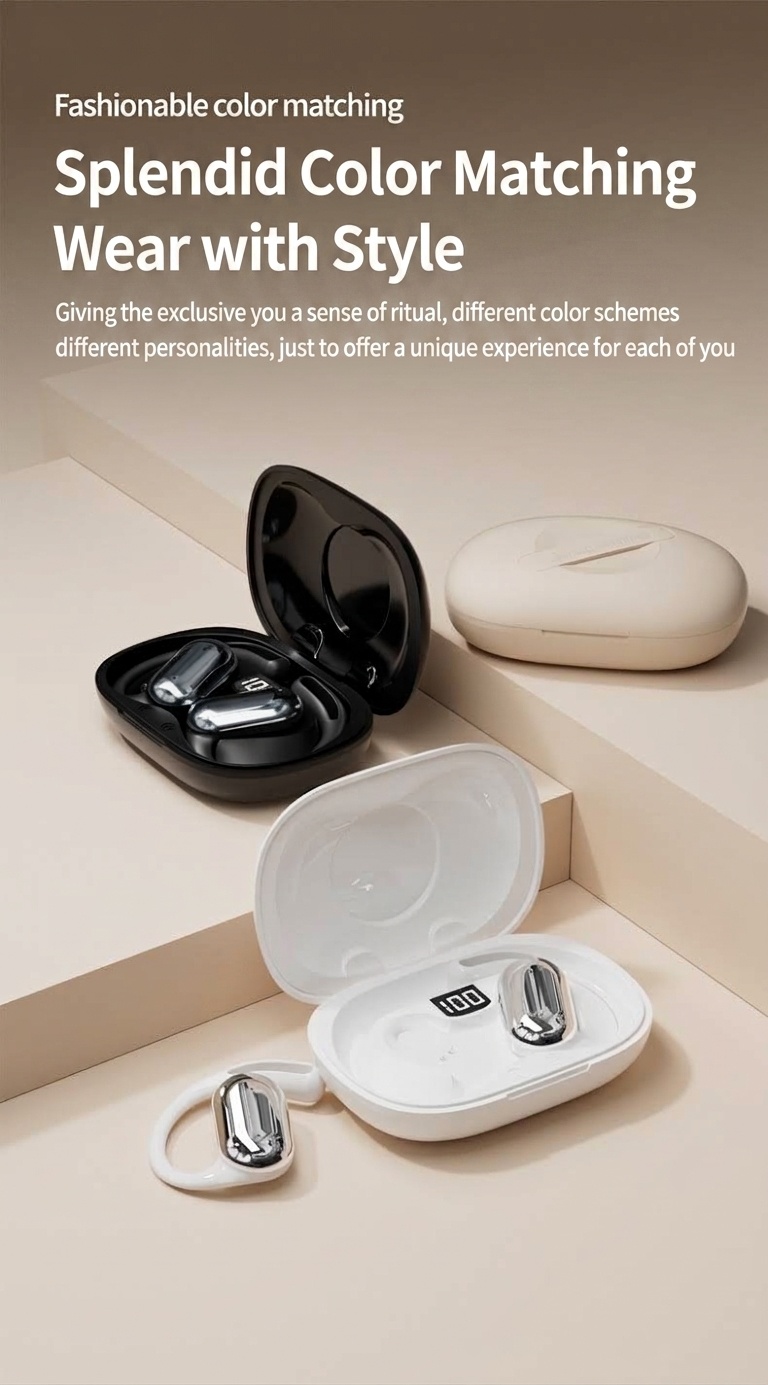 Wireless Open-Ear Earbuds with LED Digital Battery Case