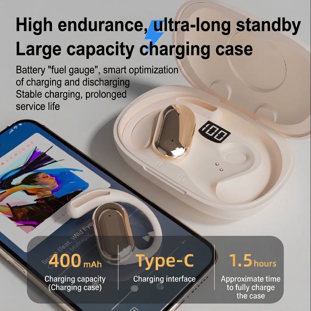Wireless Open-Ear Earbuds with LED Digital Battery Case