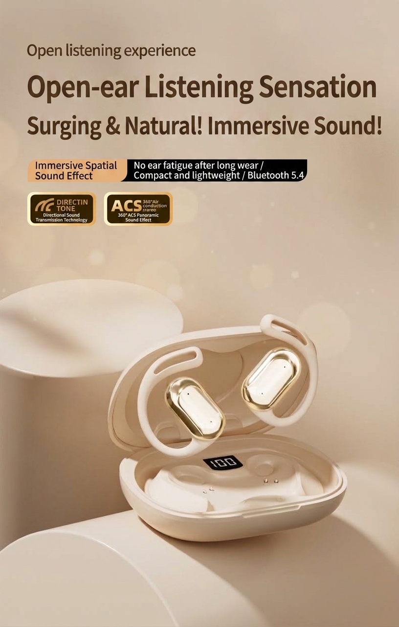 Wireless Open-Ear Earbuds with LED Digital Battery Case