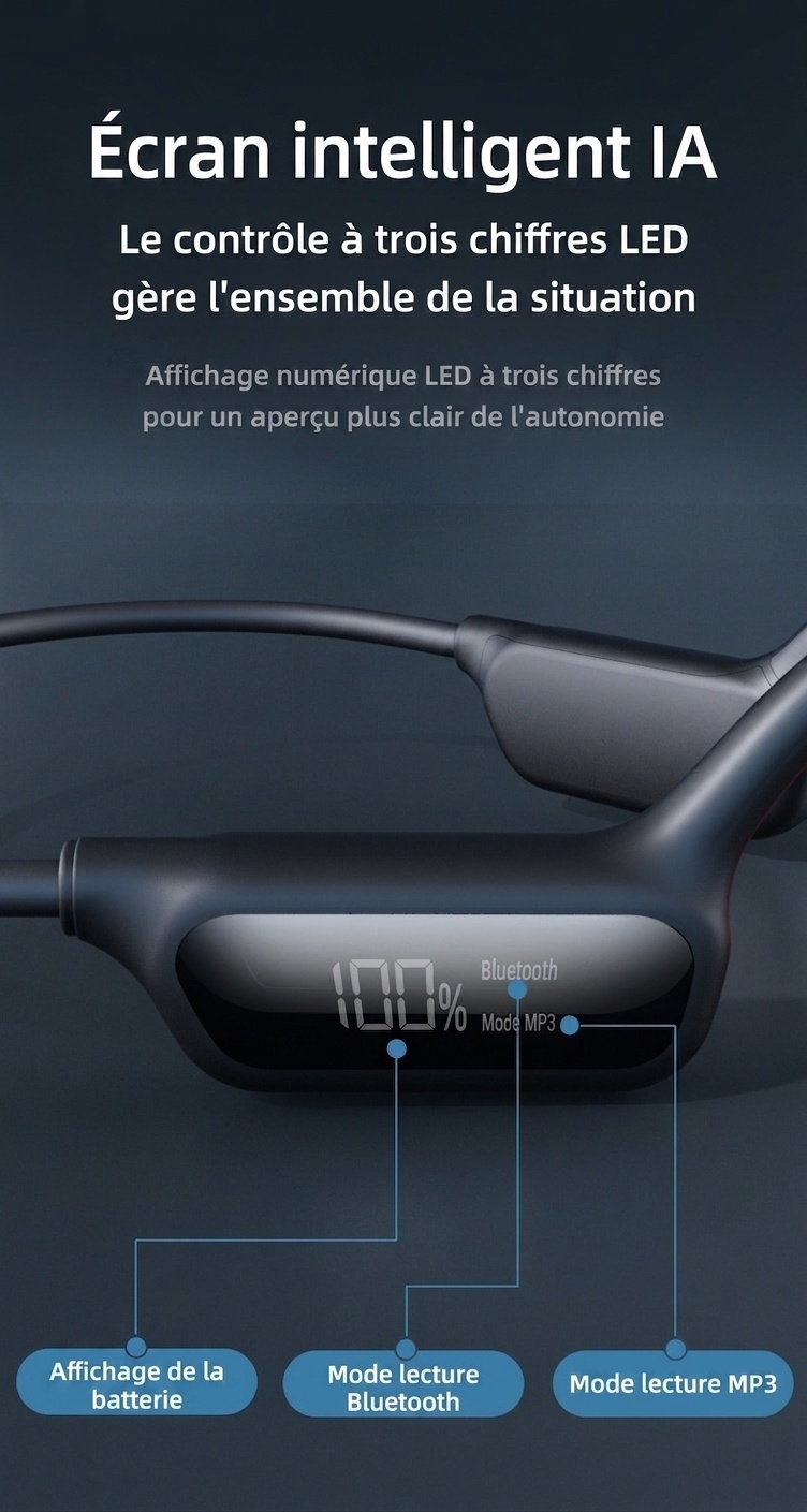 Écouteurs à conduction osseuse étanches avec lecteur MP3 32 Go et Bluetooth 5.3