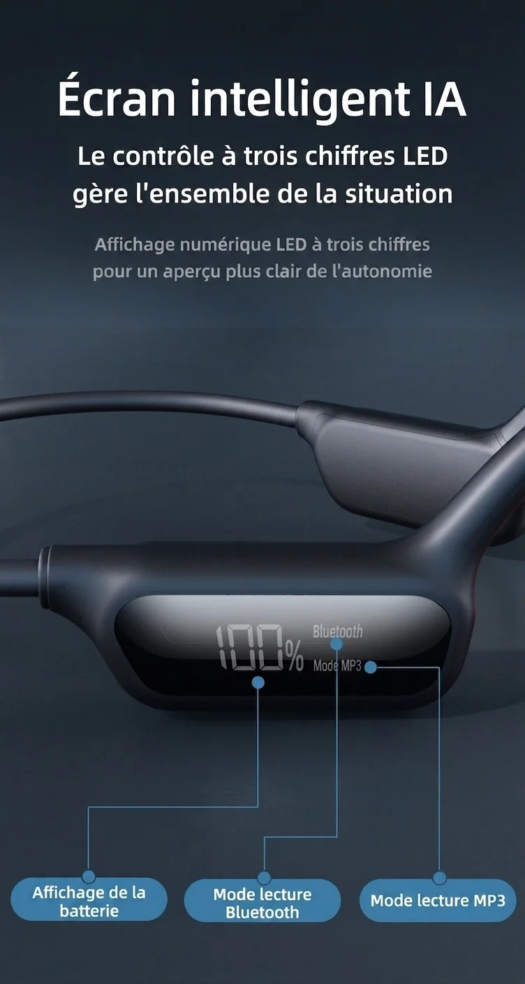Écouteurs à conduction osseuse étanches avec lecteur MP3 32 Go et Bluetooth 5.3