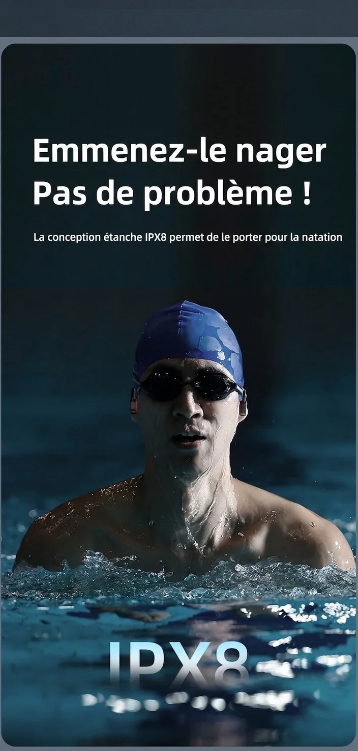 Écouteurs à conduction osseuse étanches avec lecteur MP3 32 Go et Bluetooth 5.3