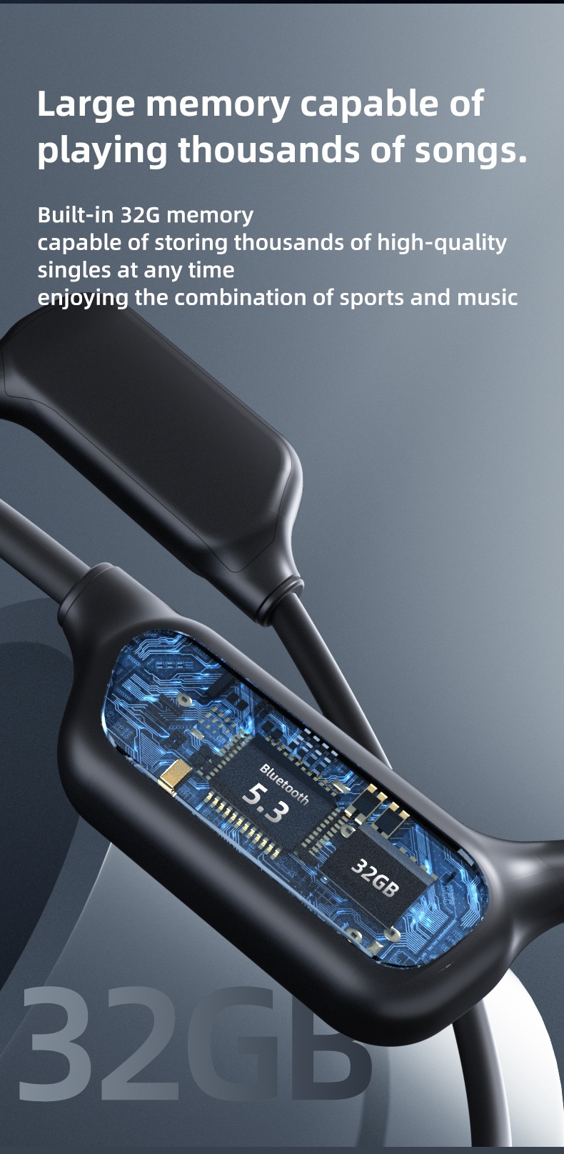 Waterproof Bone Conduction Headphones with 32GB MP3 & BT 5.3